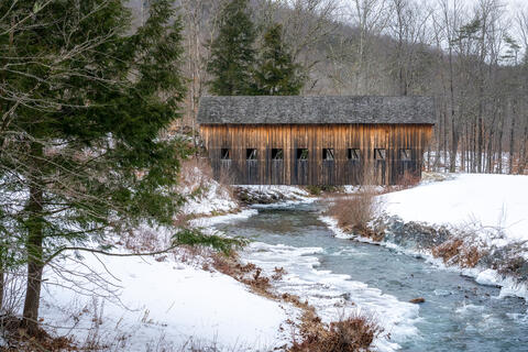Winter's Gaze on Vermont's Covered Bridge