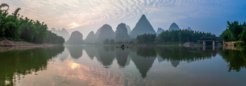 Sunrise Cormorant Fishing in Yangshuo Panormaic