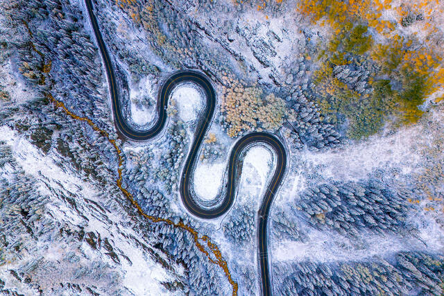 Colorado, drone, snow, autumn, aspens