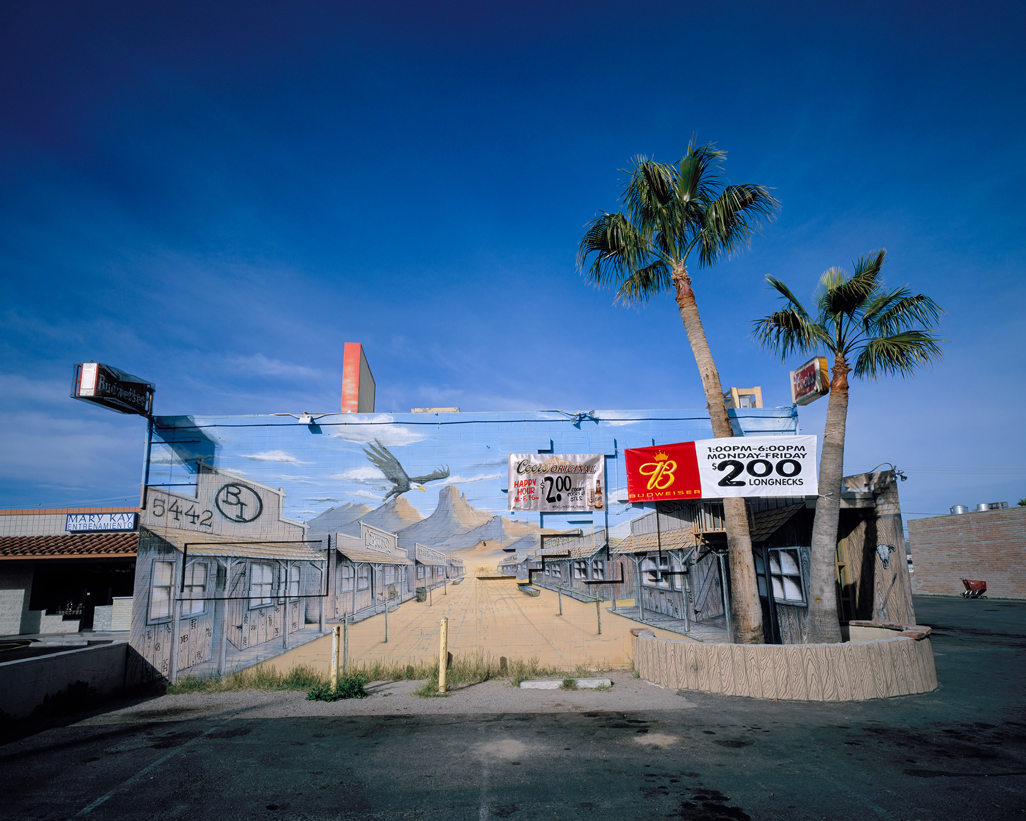 "Desert Mirage: Tucson Liquor Store" is a striking shot captured on Velvia 50 film using a Mamiya 7 camera. Found during a work...