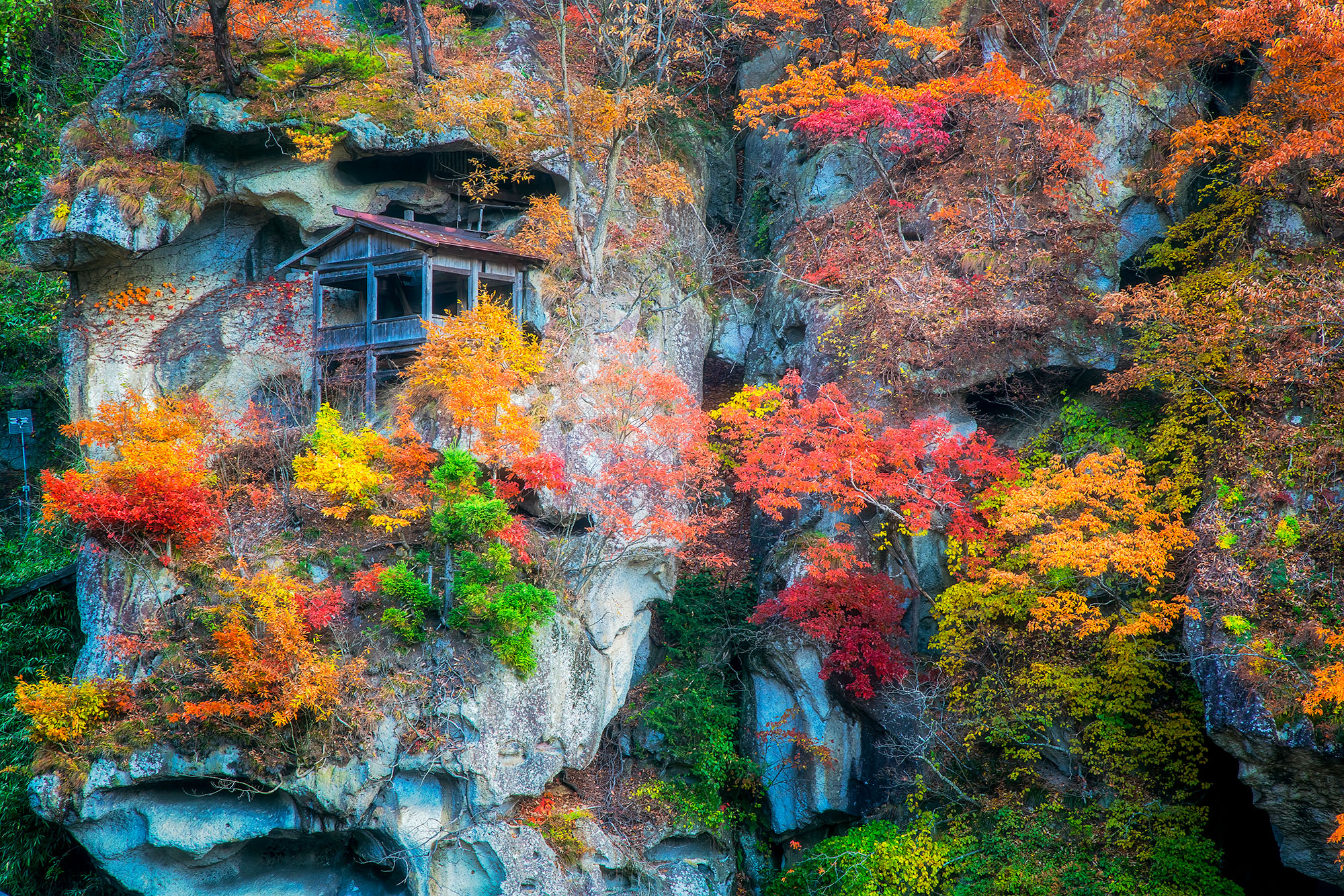 Yamadera with Fall Colors Yamadera, Japan, transforms into a stunning spectacle of fall colors, with its temple complex surrounded by a breathtaking tapestry...