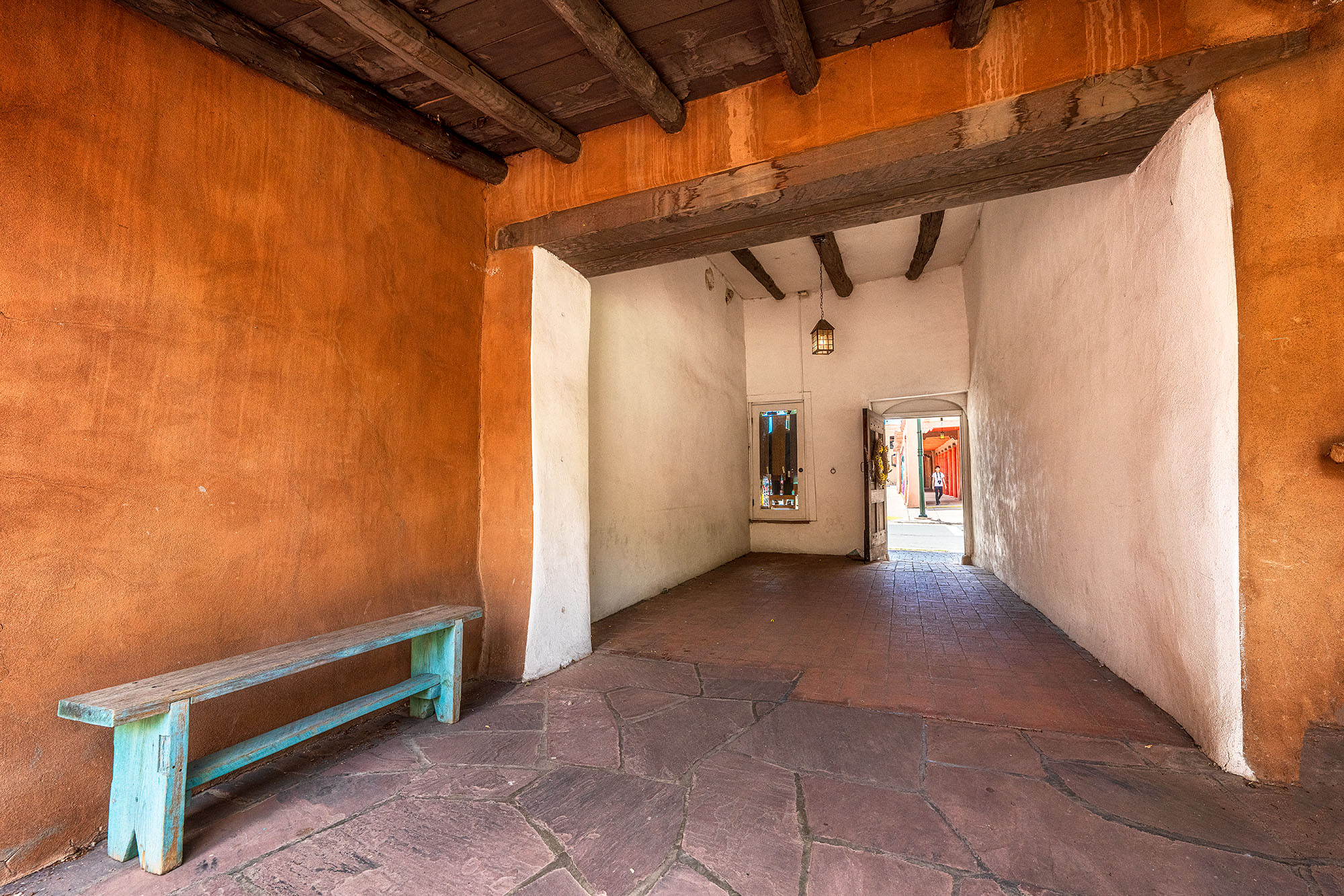 Adobe Passage Santa Fe, New Mexico, adobe, bench, usa