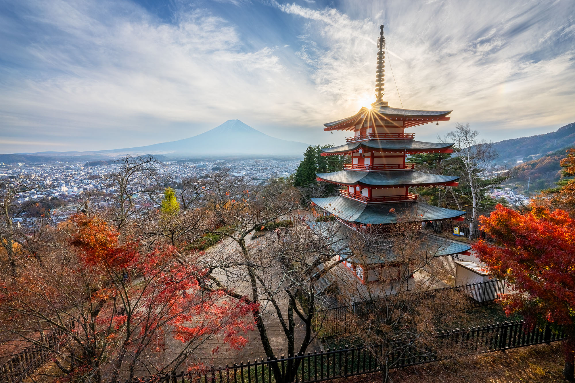 At sunset, I reached Chureito Pagoda, seizing the opportunity to capture a truly breathtaking image. The pagoda stood adorned...