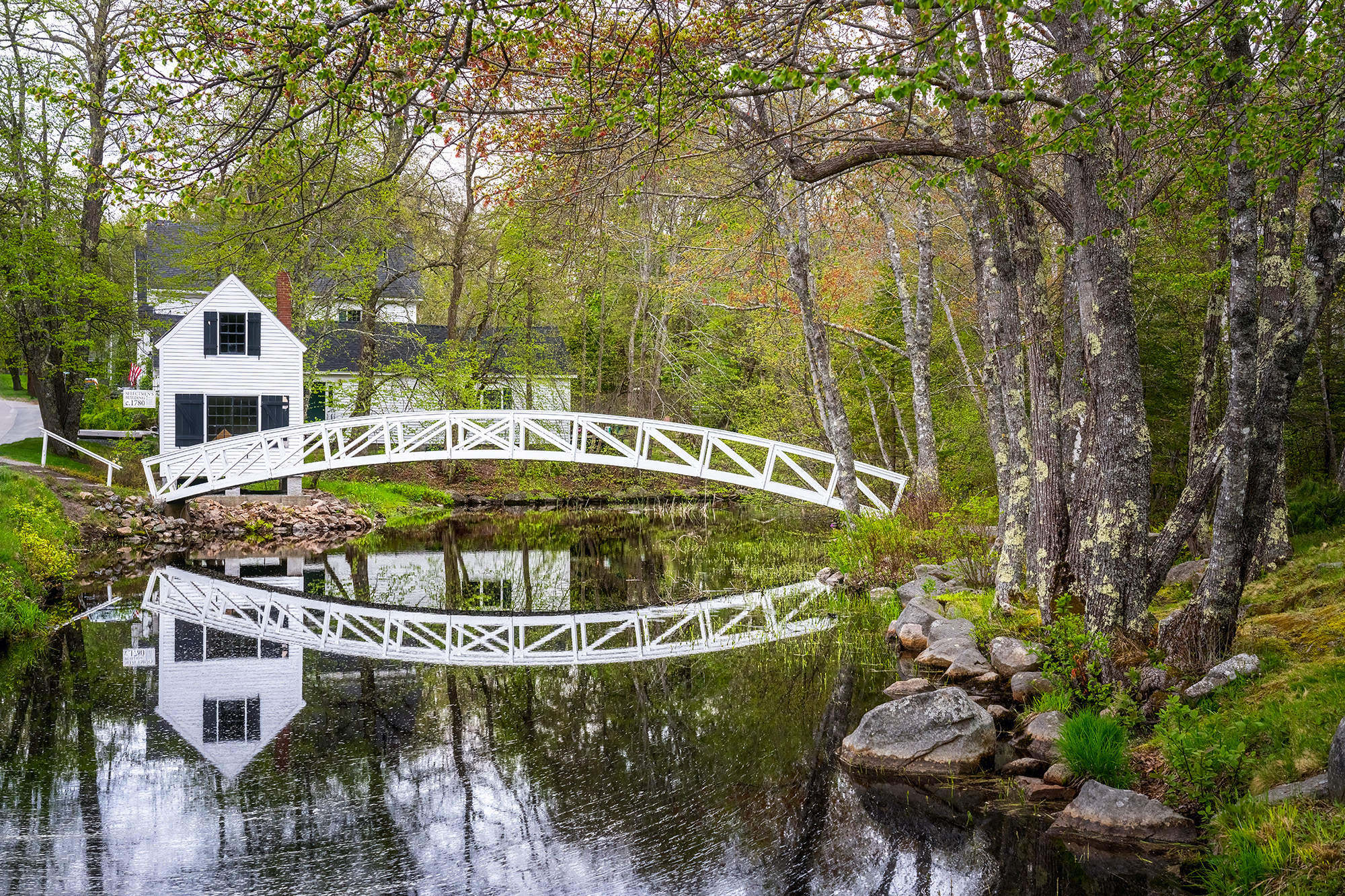 Captured in Somesville, Maine, this photograph encapsulates the essence of a cherished bridge and pond, a beloved local gem....