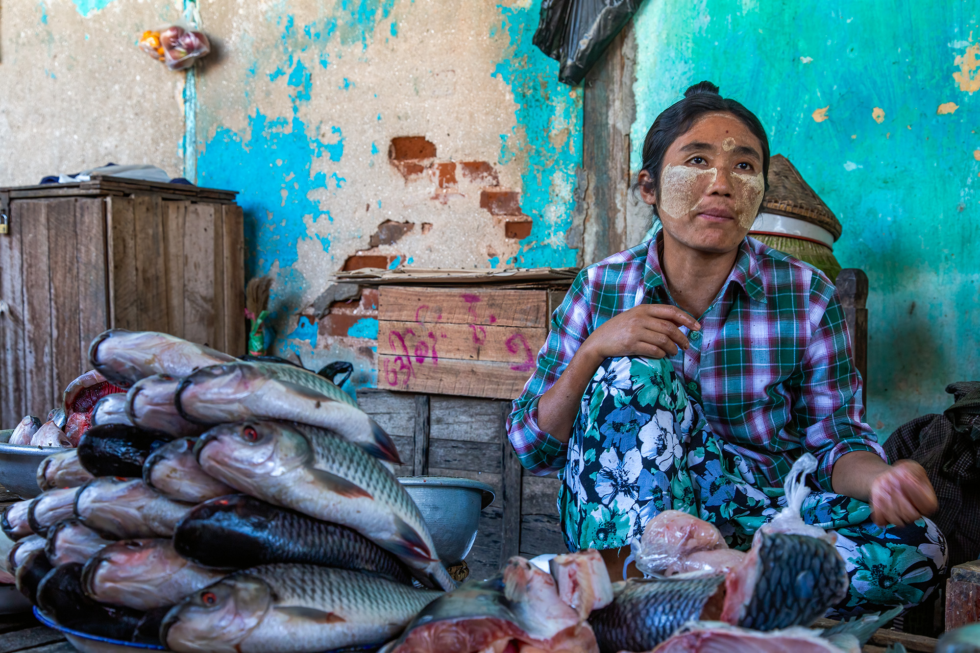 In the bustling market of Tettaung, Shan State, Myanmar, "Fishmonger's Pride" portrays a determined woman at work. With the distinctive...