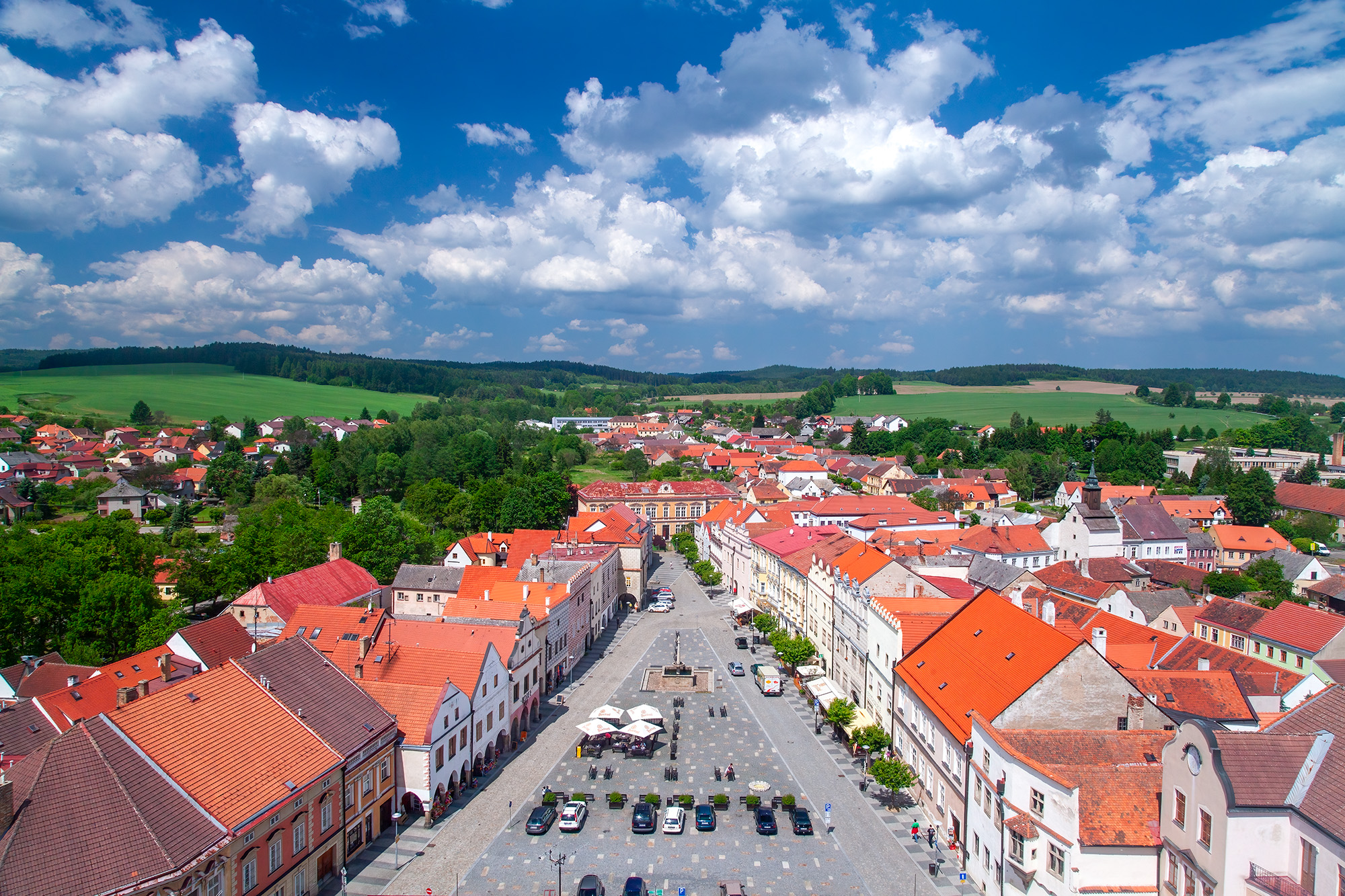 Captured from the vantage point of a church tower in Slavonice, Czech Republic, this image beautifully divides the quaint town...