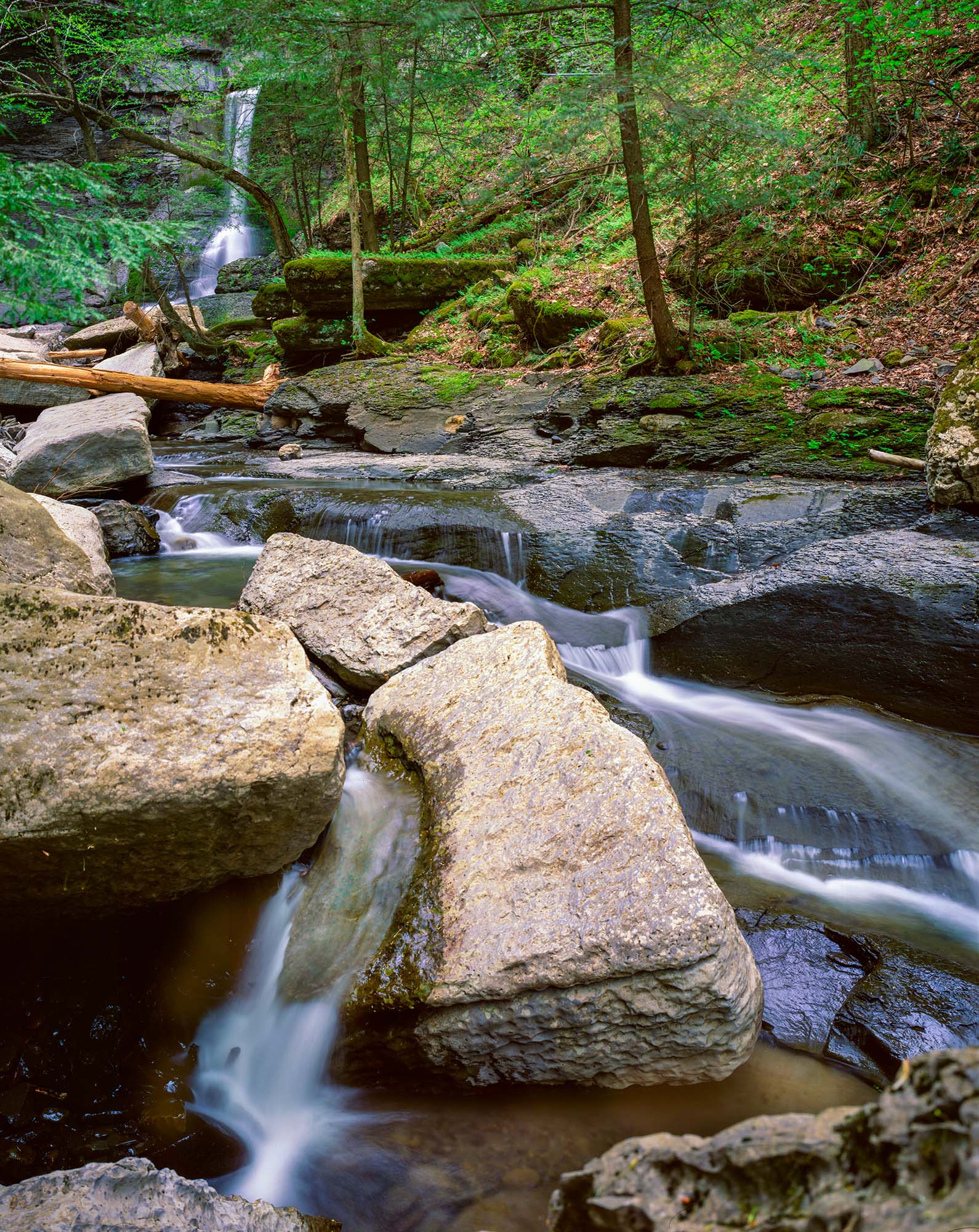Tranquil Cascades Captured with precision using my Ebony SV45Te View Camera and a Nikkor 75mm lens on Fuji Velvia film, this photograph transports...